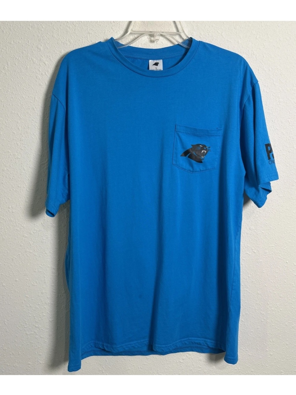 Carolina Panthers size Large Pocket T‑Shirt Blue PSL Owner NFL Fan 100% Cotton